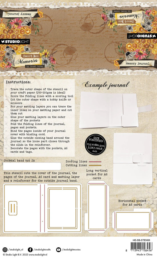 Studio Light Stencil Memory Journal Sweet Bee Memories 4 PC