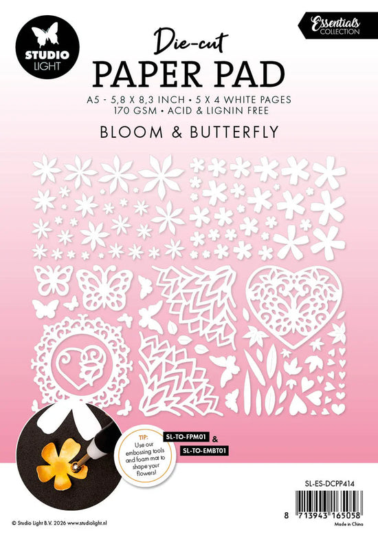 Studio Light Die-Cut Paper Pad Bloom & Butterfly Essentials 20 Sheets