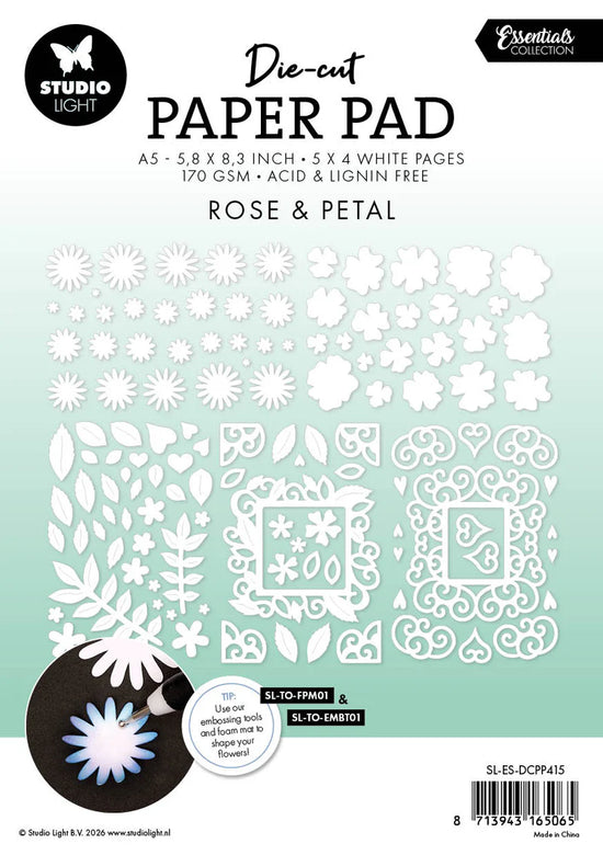 Studio Light Die-Cut Paper Pad Rose & Petal Essentials 20 Sheets