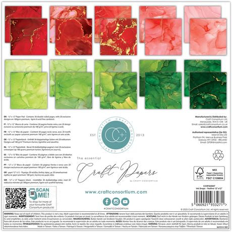 Craft Consortium Double-Sided Paper Pad 12"X12" 30/Pkg Ink Drops