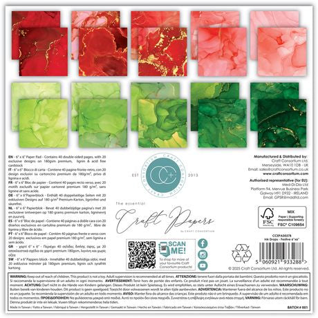 Craft Consortium Double-Sided Paper Pad 6"X6" 40/Pkg Ink Drops