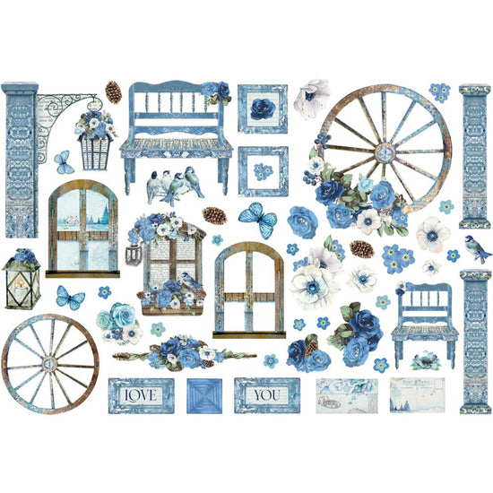 Stamperia Cardstock Ephemera Adhesive Paper Cut Outs Blue Land