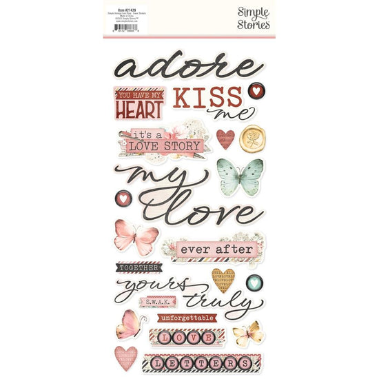 Simple Vintage Love Story Foam Stickers 50/Pkg