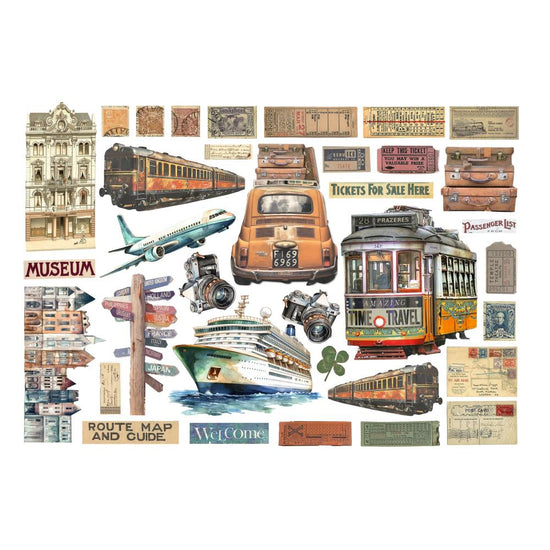 Stamperia Cardstock Ephemera Adhesive Paper Cut Outs Art of Traveling