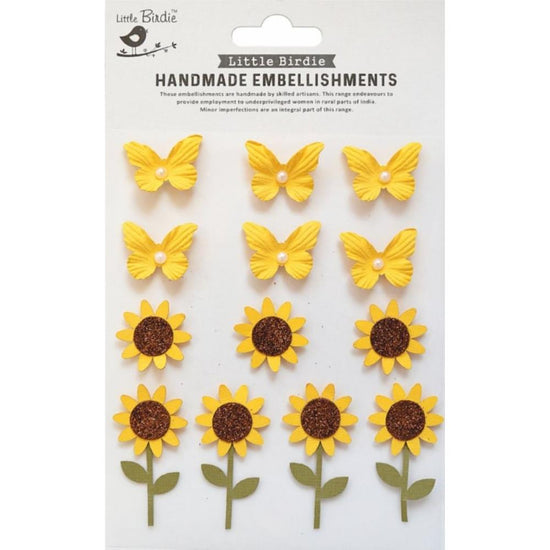 Little Birdie Sticker Blooms & Butterfly 13/Pkg Sunny Delight