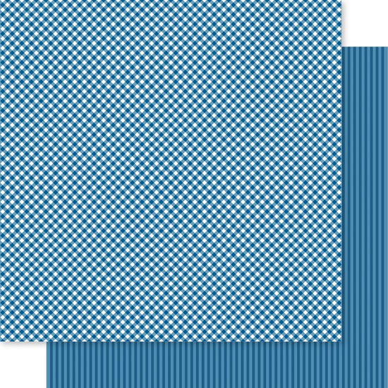 Bella Besties Gingham & Stripes Double-Sided Cardstock 12X12 Blueberry
