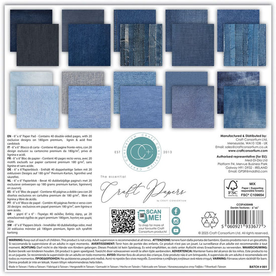 Craft Consortium Double-Sided Paper Pad 6"X6" 40/Pkg Denim Textures