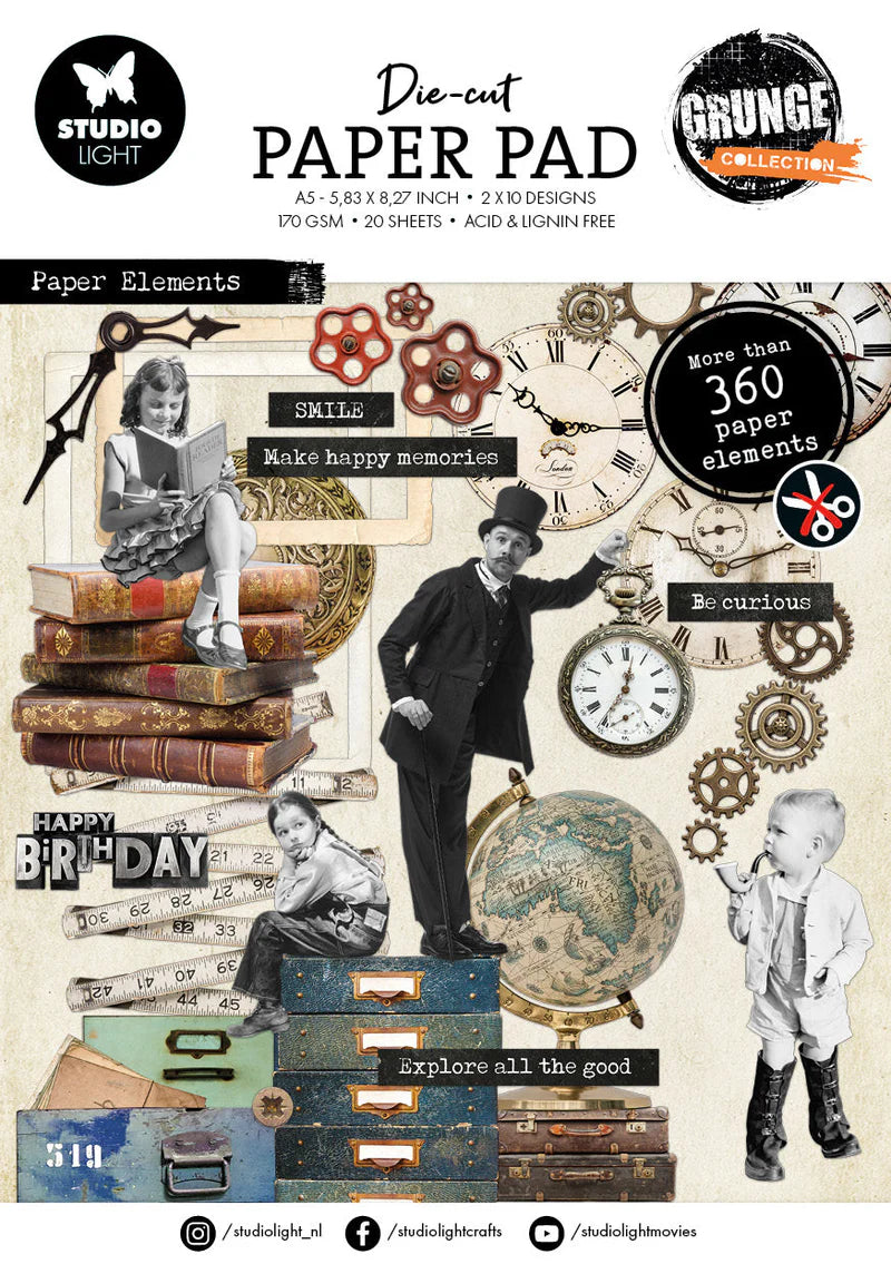 Studio Light Die-Cut Paper Pad Paper Elements Grunge Collection 20 SH ...