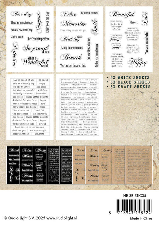Studio Light Sticker Paper Pad Sentiments Sweet Bee Memories 15 SH