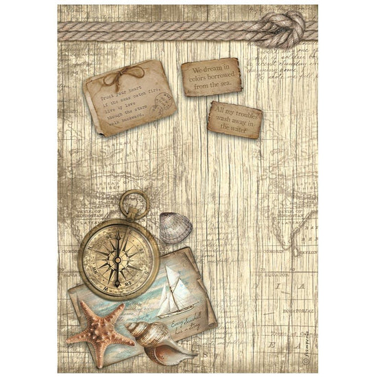 Stamperia Rice Paper Sheet A4 Sea Land Compass