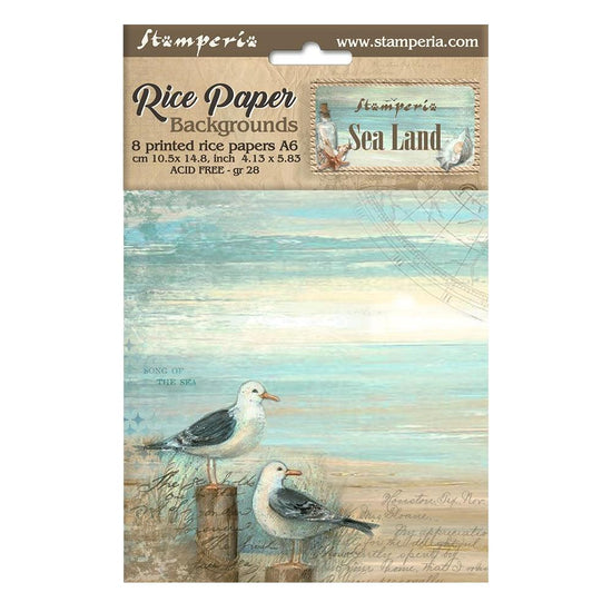 Stamperia Assorted Rice Paper Backgrounds A6 8/Pkg Sea Land