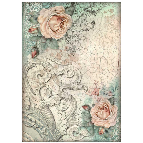 Stamperia Rice Paper Sheet A4 Brocante Antiques Fabric Roses