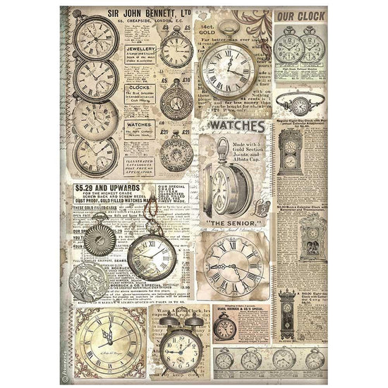 Stamperia Rice Paper Sheet A4 Brocante Antiques Clock