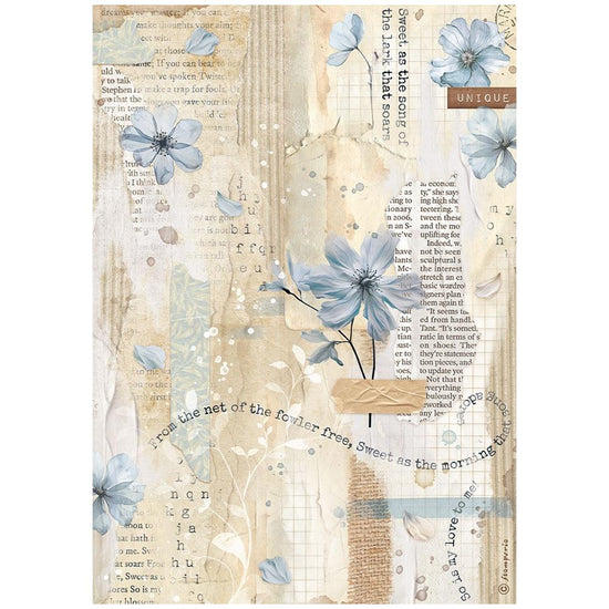 Stamperia Rice Paper Sheet A4 Happiness Secret Diary Blue Flower