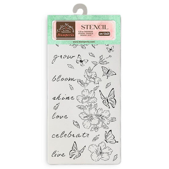 Stamperia Stencil 4.92"X9.84" Happiness Secret Diary Flowers and Butterflies