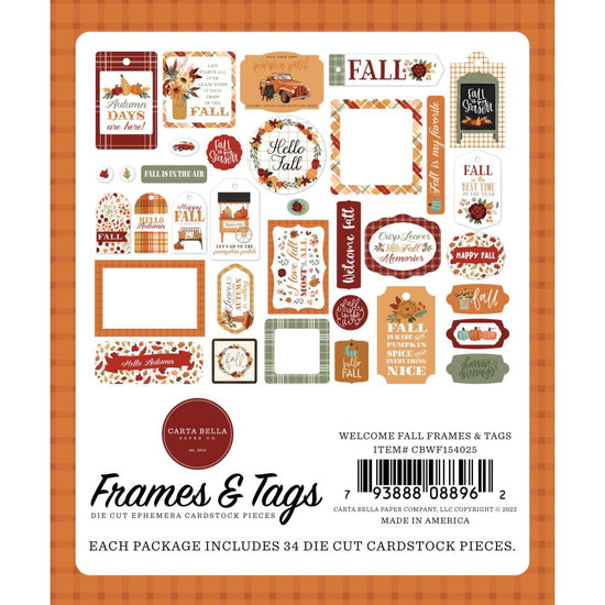 Carta Bella Cardstock Ephemera 33/Pkg Frames & Tags, Welcome Fall