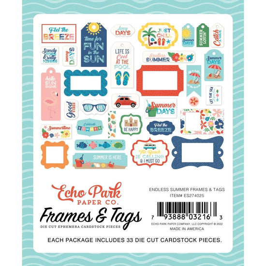 Echo Park Cardstock Ephemera 33/Pkg Frames & Tags, Endless Summer