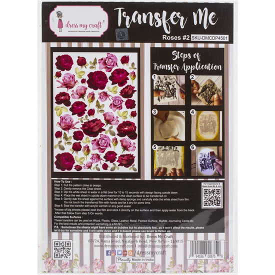 Dress My Craft Transfer Me Sheet A4 Roses