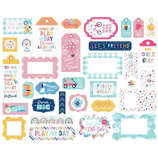 Echo Park Cardstock Ephemera 33/Pkg Frames & Tags, Play All Day Girl