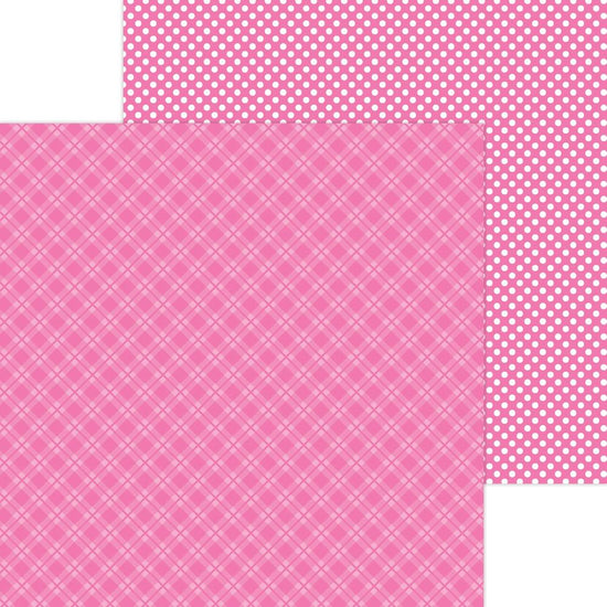 Doodlebug Petite Prints Plaid/Polka Dot Cardstock 12"x12” Bubblegum