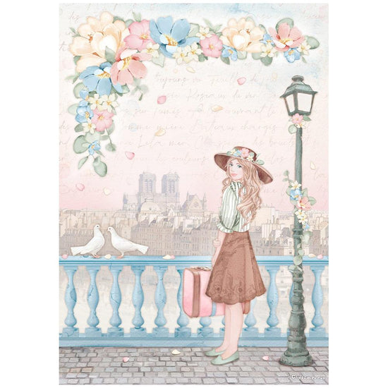 Stamperia Rice Paper Sheet A4 Oh La La - Girl With Suitcase
