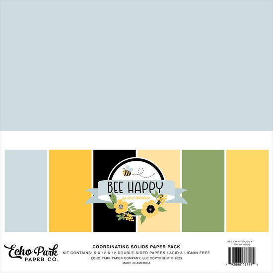 Echo Park Double-Sided Solid Cardstock 12"X12" 6/Pkg Be Happy, 6 colors