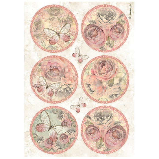 Stamperia Rice Paper Sheet A4 Shabby Rose 6 Rounds