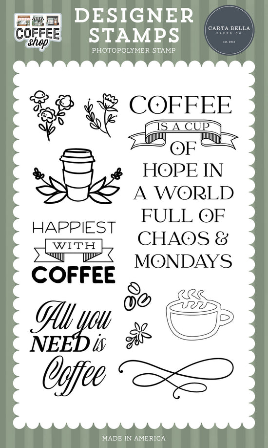 Carta Bella Coffee Shop: Happiest With Coffee Stamp Set