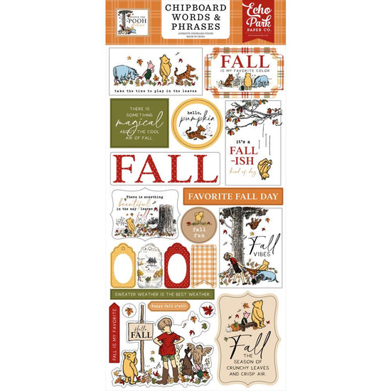 Echo Park Chipboard 6"X13" Word & Phrases, Winnie The Pooh Autumn