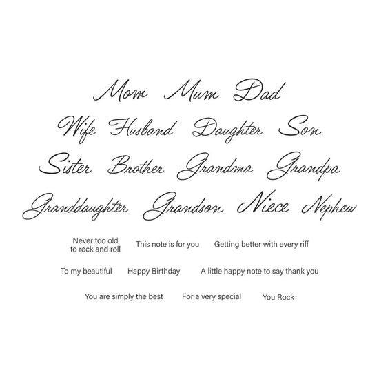 Spellbinders FAMILY MUSICAL MIX GREETINGS CLEAR STAMP SET FROM THE BIBI&