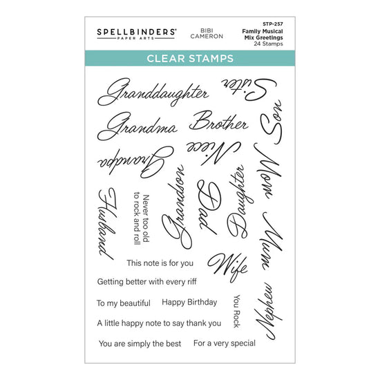 Spellbinders FAMILY MUSICAL MIX GREETINGS CLEAR STAMP SET FROM THE BIBI&