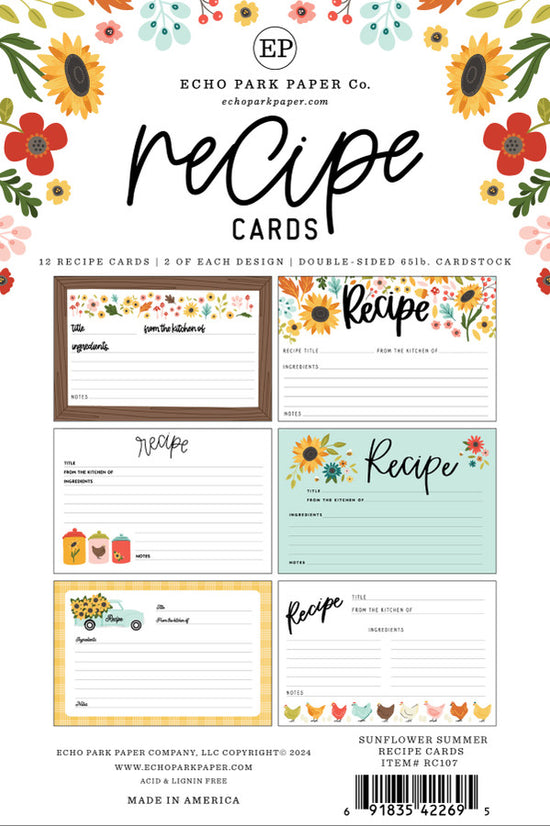 Echo Park Sunflower Recipe Cards