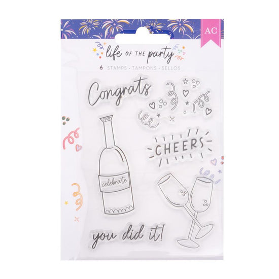 American Crafts Life Of The Party Clear Stamps 6/Pkg