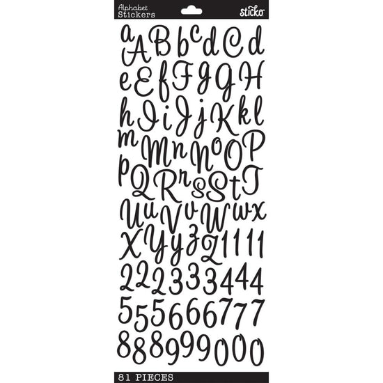 Sticko Alphabet Stickers Sweetheart Script Black 5.5”x12” sheet