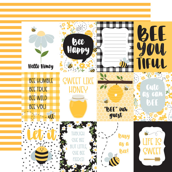 Echo Park Bee Happy: 3x4 Journaling Cards 12x12 Patterned Paper