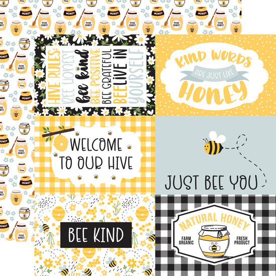 Echo Park Bee Happy: 6x4 Journaling Cards 12x12 Patterned Paper