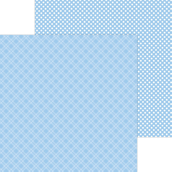 Doodlebug Petite Prints Plaid/Polka Dot Cardstock 12"X12"-Bubble Blue