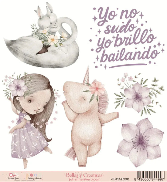 Transfer 18x20cm unicornio pequeñas. Cute