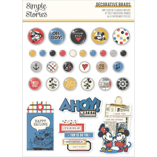 Say Cheese Classic Mouse Decorative Brads 27 Brads, 4 Chipboard