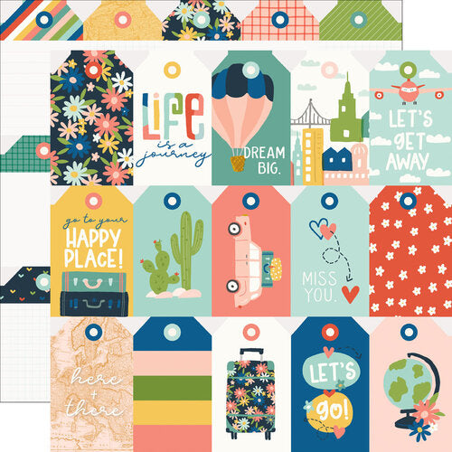 Simple Stories Pack Your Bags Double-Sided Cardstock 12"X12” Tag Elements