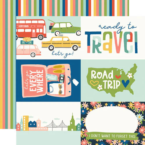 Simple Stories Pack Your Bags Double-Sided Cardstock 12"X12” 4”x6” Elements