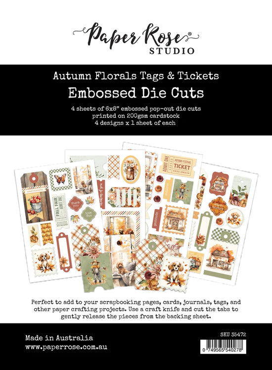 Paper Rose Autumn Florals Tags & Tickets Embossed Die Cuts