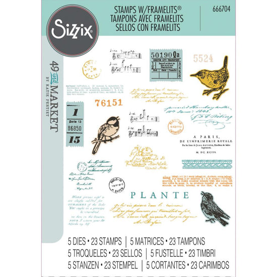 Sizzix A5 Clear Stamps With Framelits Die By 49 And Market Birdsong 