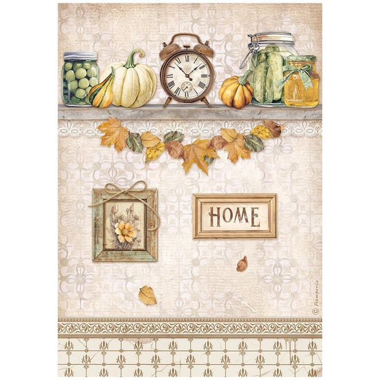 Stamperia Rice Paper Sheet A4 Golden Harmony Clock and Pumpkins