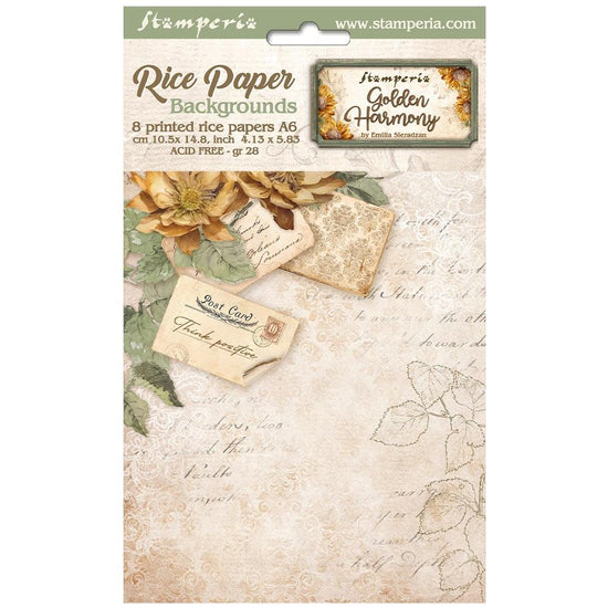 Stamperia Assorted Rice Paper Backgrounds A6 8/Sheets Golden Harmony