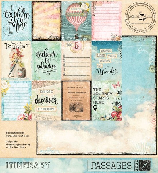 Blue Fern Studios Passages: Itinerary - 12x12 Double-Sided Patterned Paper