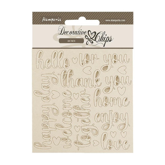 Stamperia Decorative Chips 5.5"X5.5" Golden Harmony Writings