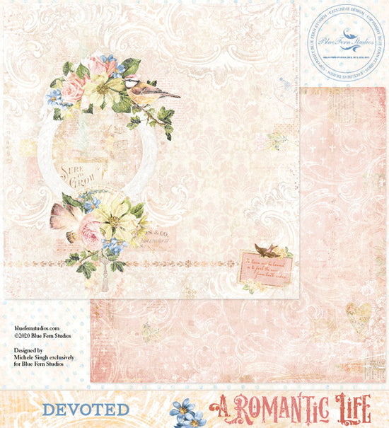 Blue Fern Studios A Romantic Life: Devoted - 12x12 Double-Sided Patterned Paper