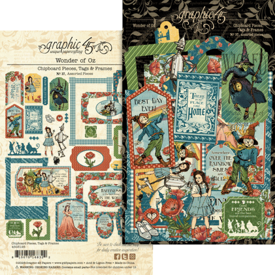 Graphic 45 Wonder of Oz Chipboard Pieces, Tags & Frames