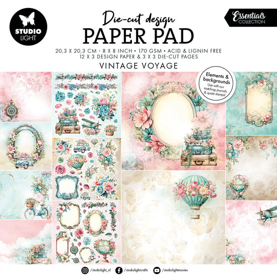 Studio Light Designer Paper Pad Paper & Elements - Vintage Voyage Essentials 36 Sheets